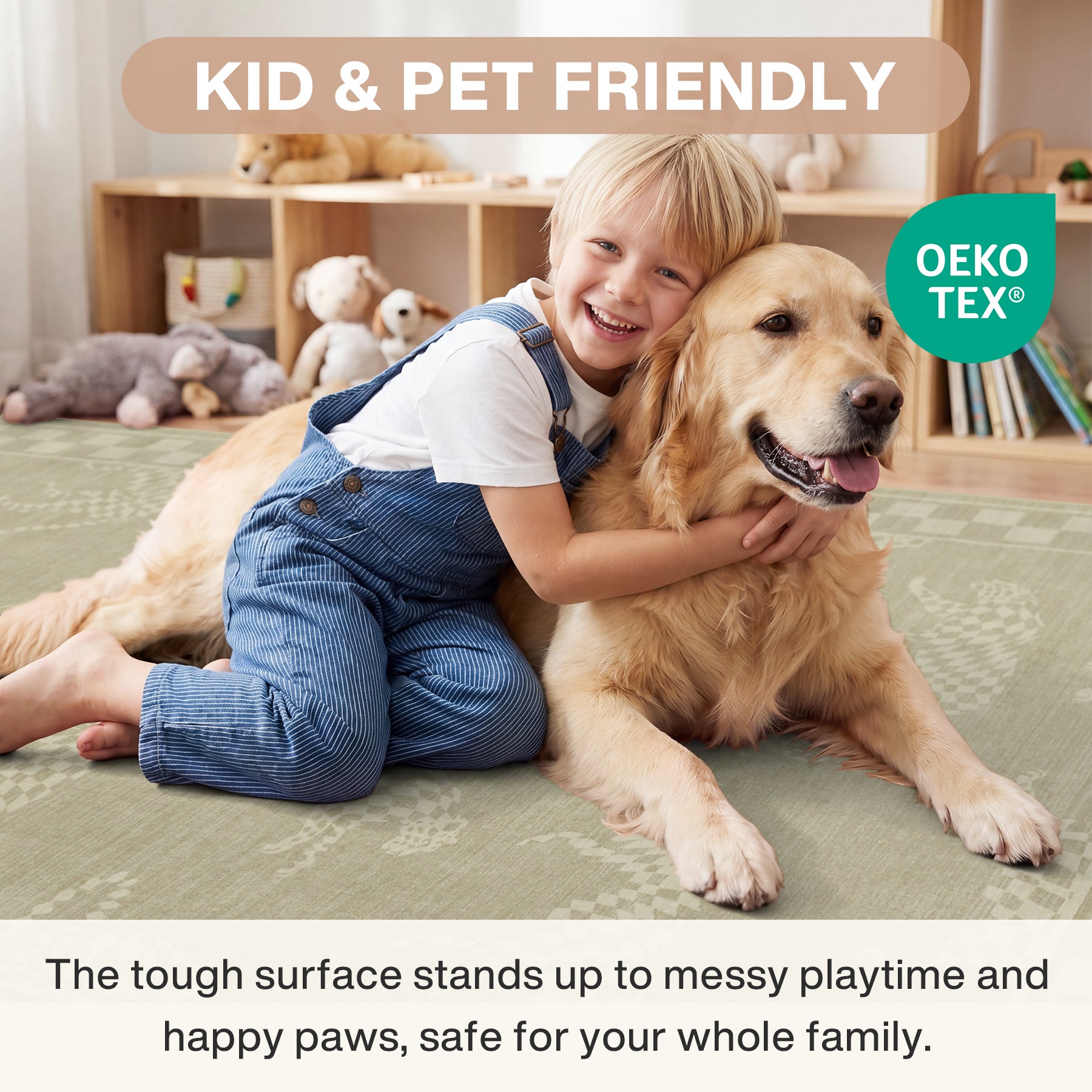 Leaping Cheetah Print Checkered Area Rug, Machine Washable Soft Non-Slip Low Pile Carpet, Oeko-Tex Certified