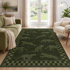 Leaping Cheetah Print Checkered Area Rug#Color_Green