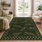 Leaping Cheetah Print Checkered Area Rug#Color_Green 3