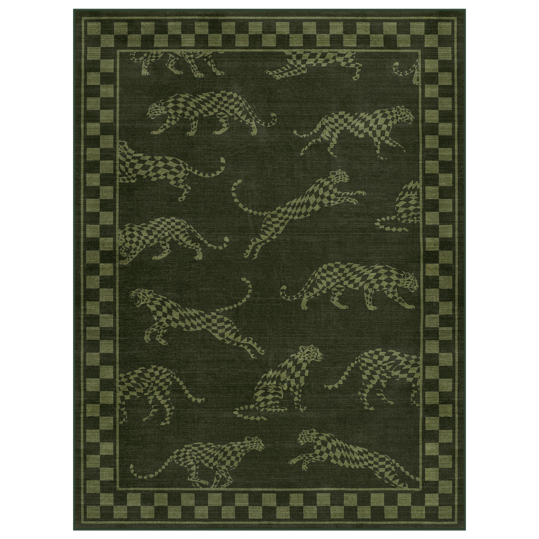 Leaping Cheetah Print Checkered Area Rug, Machine Washable Soft Non-Slip Low Pile Carpet, Oeko-Tex Certified