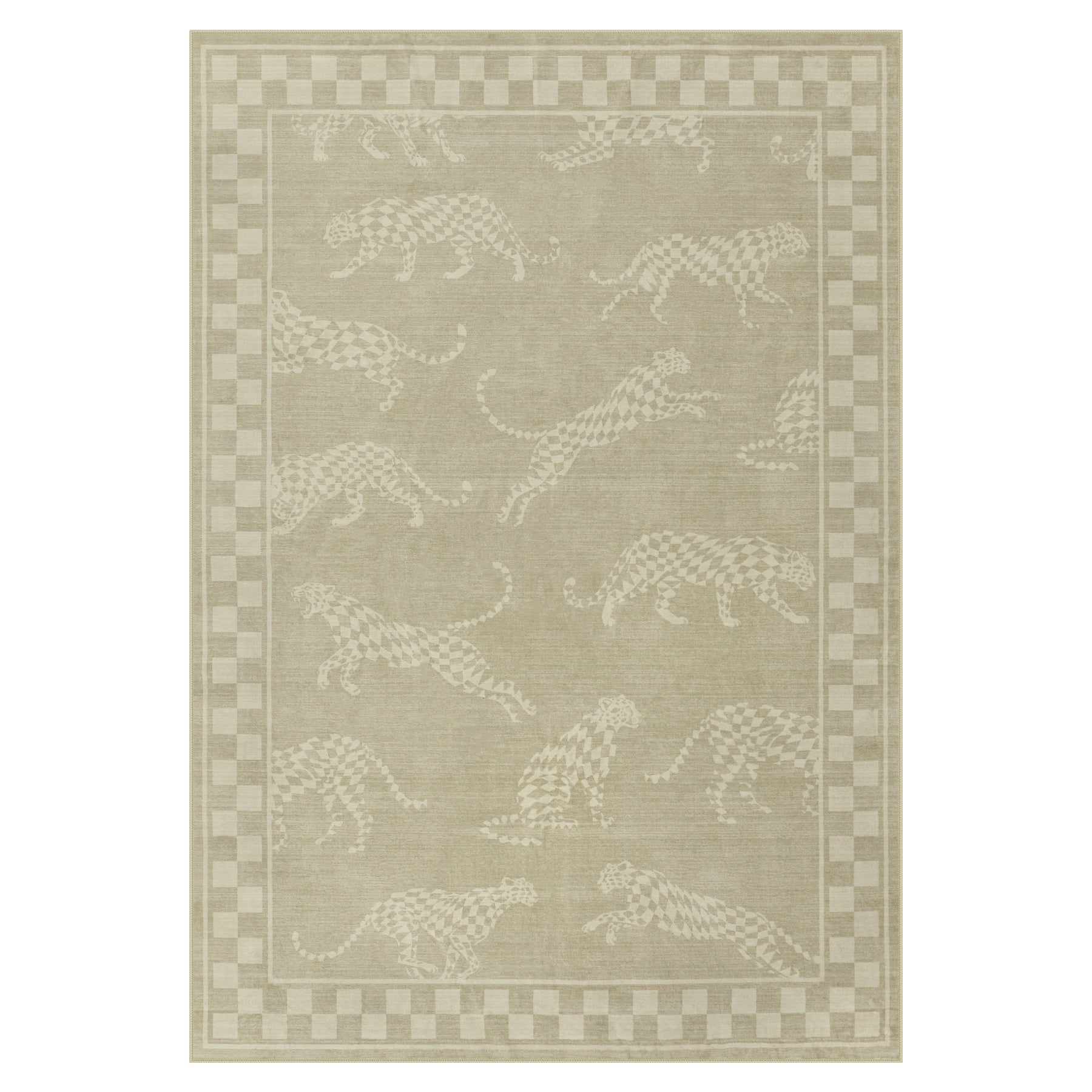 Leaping Cheetah Print Checkered Area Rug#Color_Beige