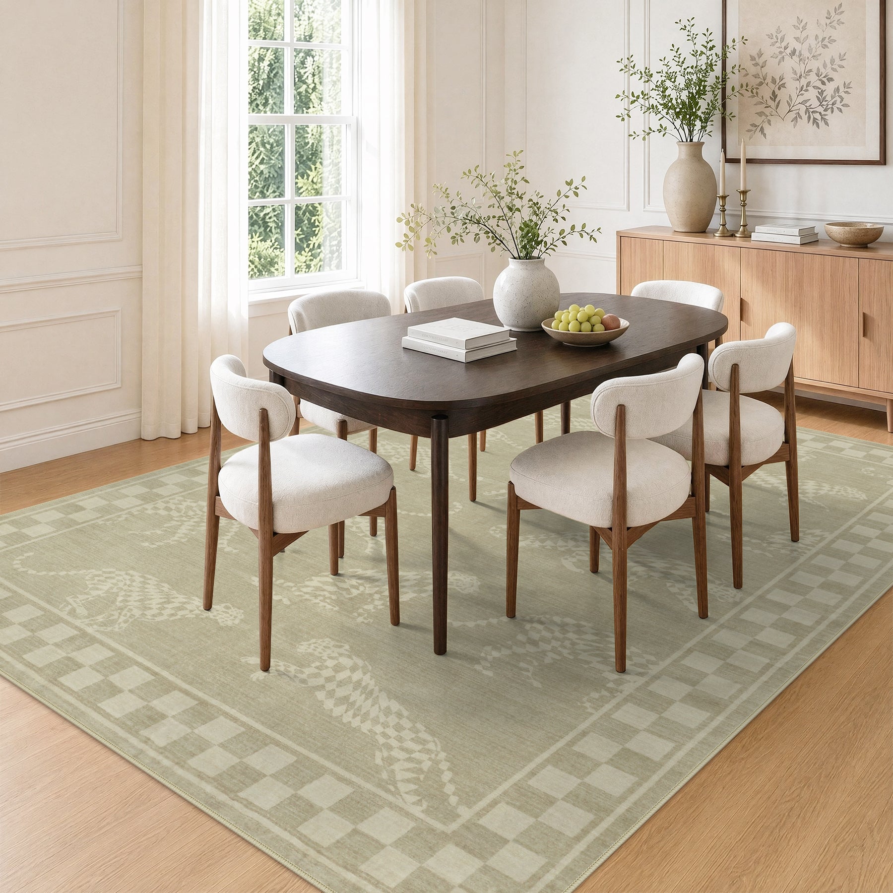 Leaping Cheetah Print Checkered Area Rug, Machine Washable Soft Non-Slip Low Pile Carpet, Oeko-Tex Certified