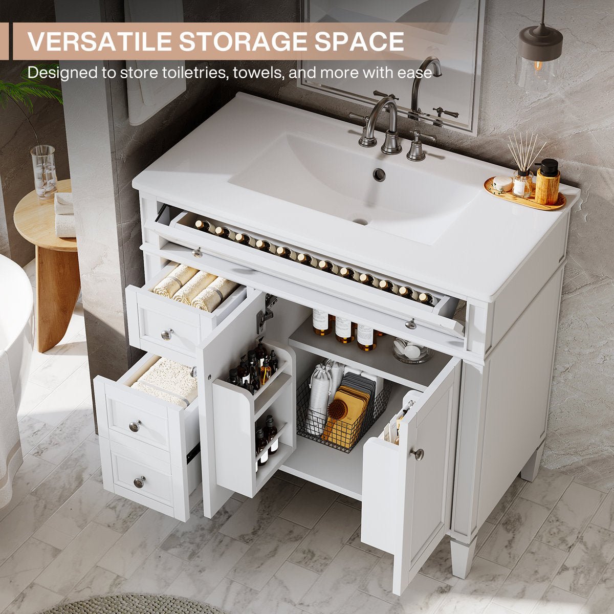 Modern Bathroom Vanity, 36" Bathroom Sink Vanity Cabinet with 3 Drawers