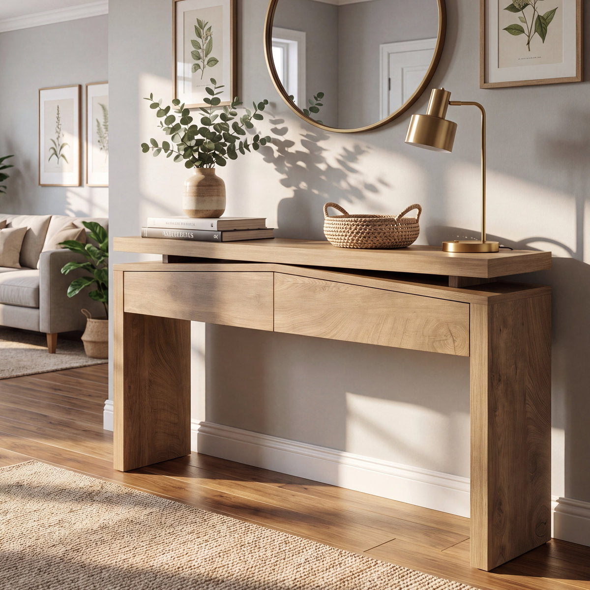 Console Table with 2 Drawers, Modern Wood Grain Entryway Sofa Table with Storage