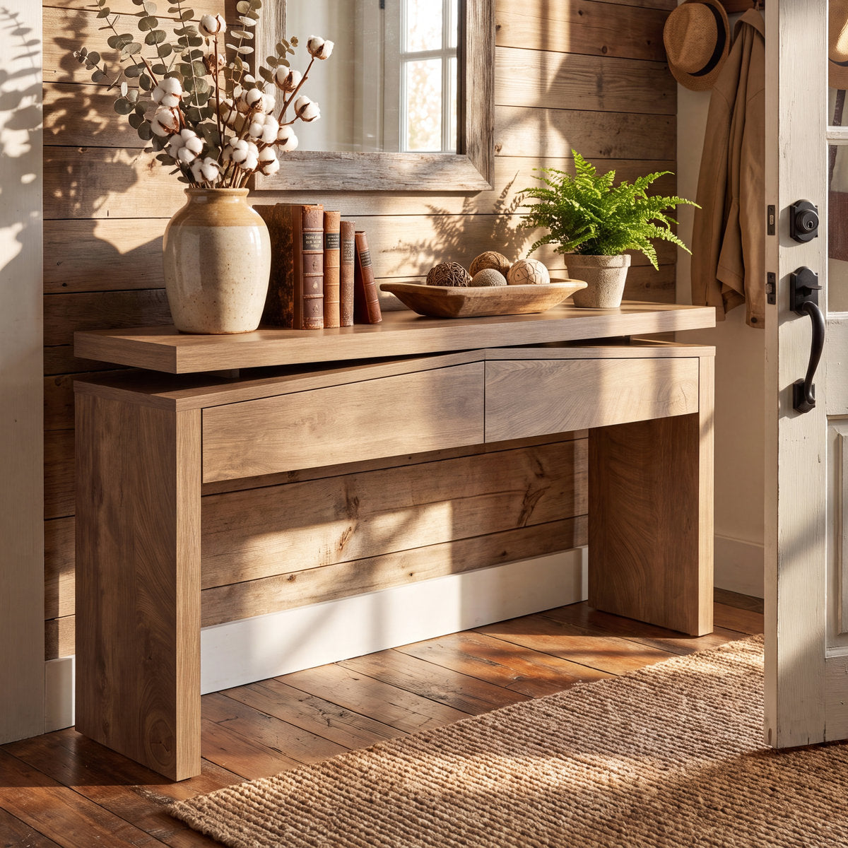 Console Table with 2 Drawers, Modern Wood Grain Entryway Sofa Table with Storage