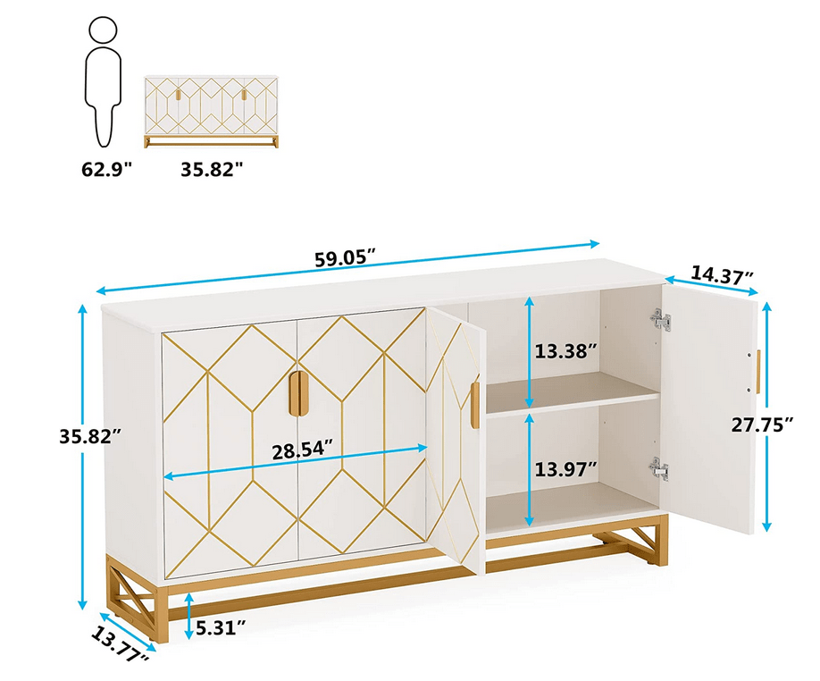 59" Modern Sideboard Buffet Kitchen Storage Cabinet with Doors