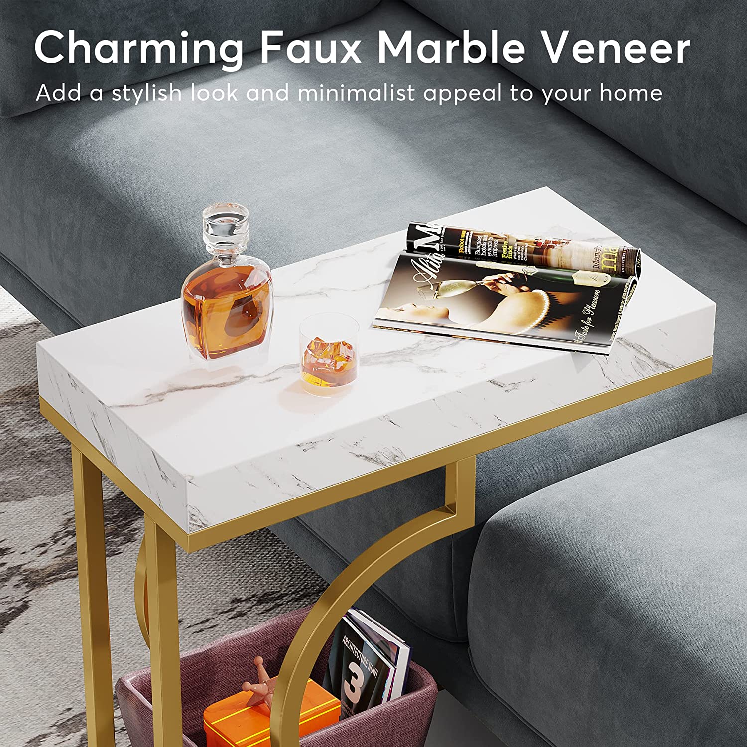 C Table, Modern End Table Bedside Table with Metal Frame Tribesigns