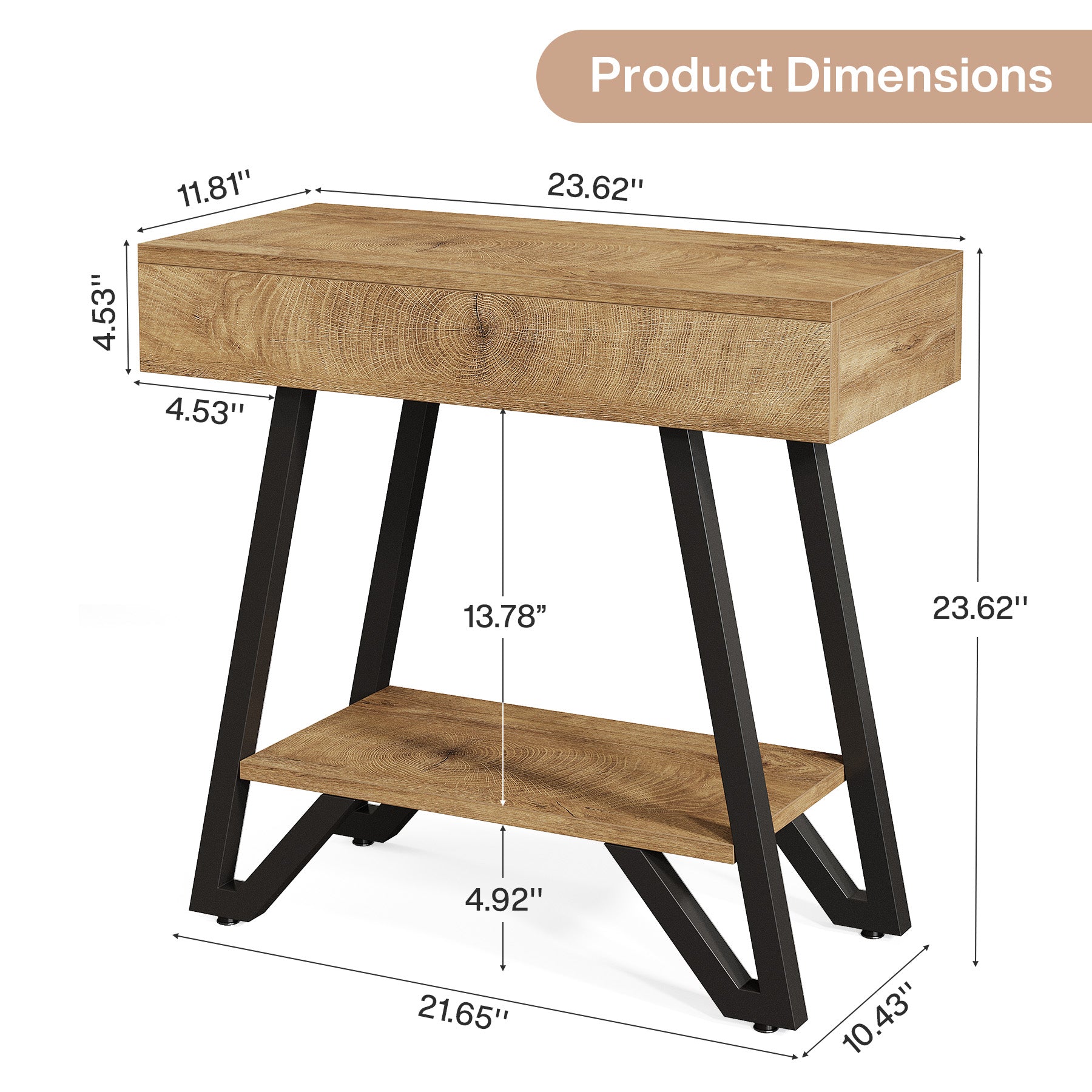 Narrow End Table,Couch Arm Side Table Nightstand with Storage Shelves