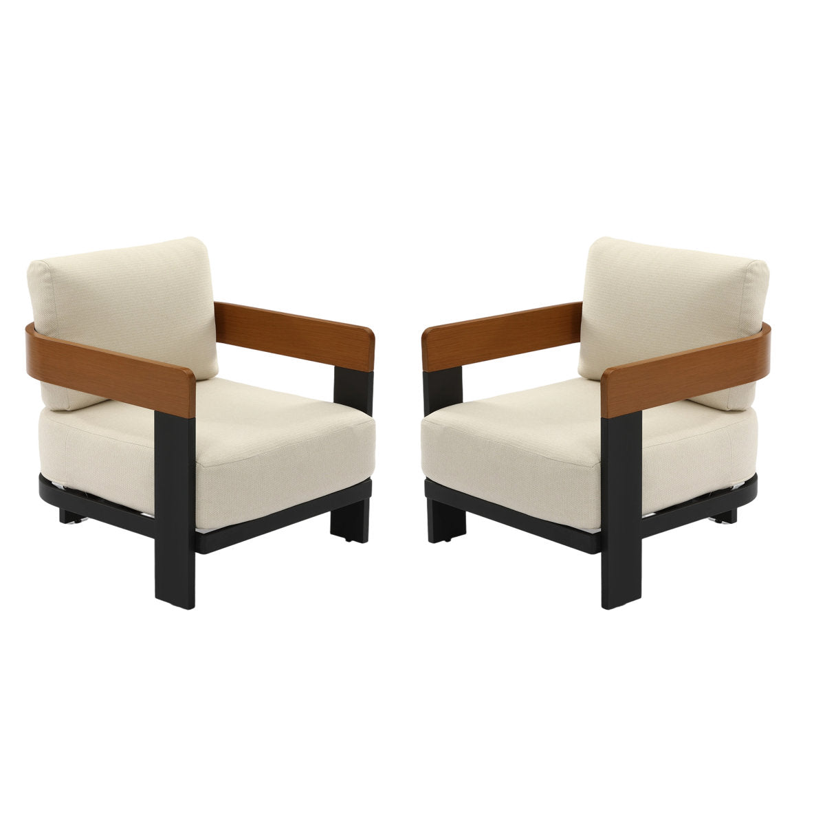 Outdoor Lounge Chair, Patio Armchair Club Chair With Cushions & Aluminum Frame