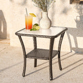 Outdoor Side Table, Rattan Wicker Table with Tempered Glass Top 3