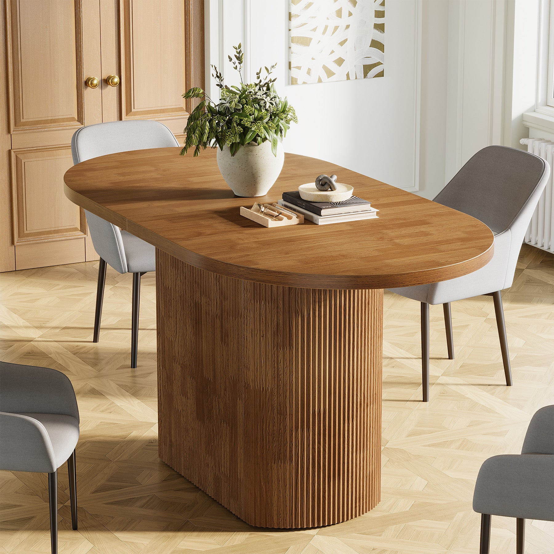 Oval Conference Table, 47.24" Meeting Table with Polygon Base for 4 People