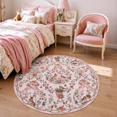 Pastoral Forest Bunny Floral Rug#Color_Pink 3