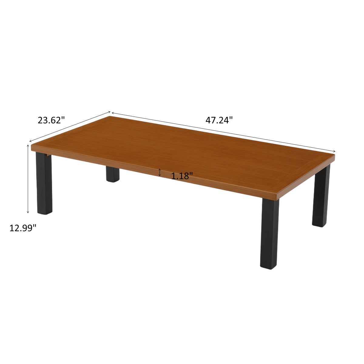 Rectangular Outdoor Coffee Table, 47" Patio Tea Table with Aluminum Frame