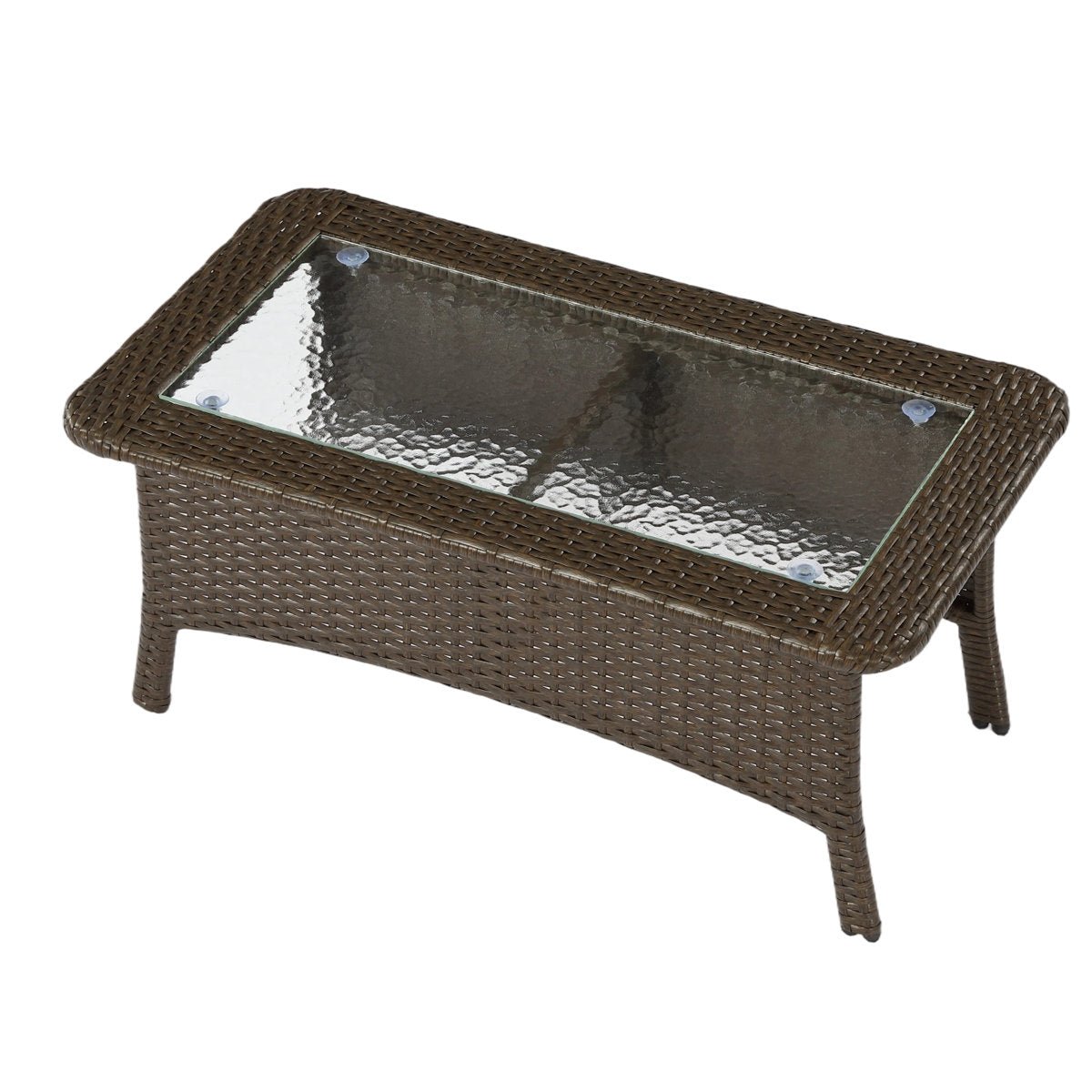 35.4" Outdoor Coffee Table, Rectangular Wicker Center Table With Glass Top