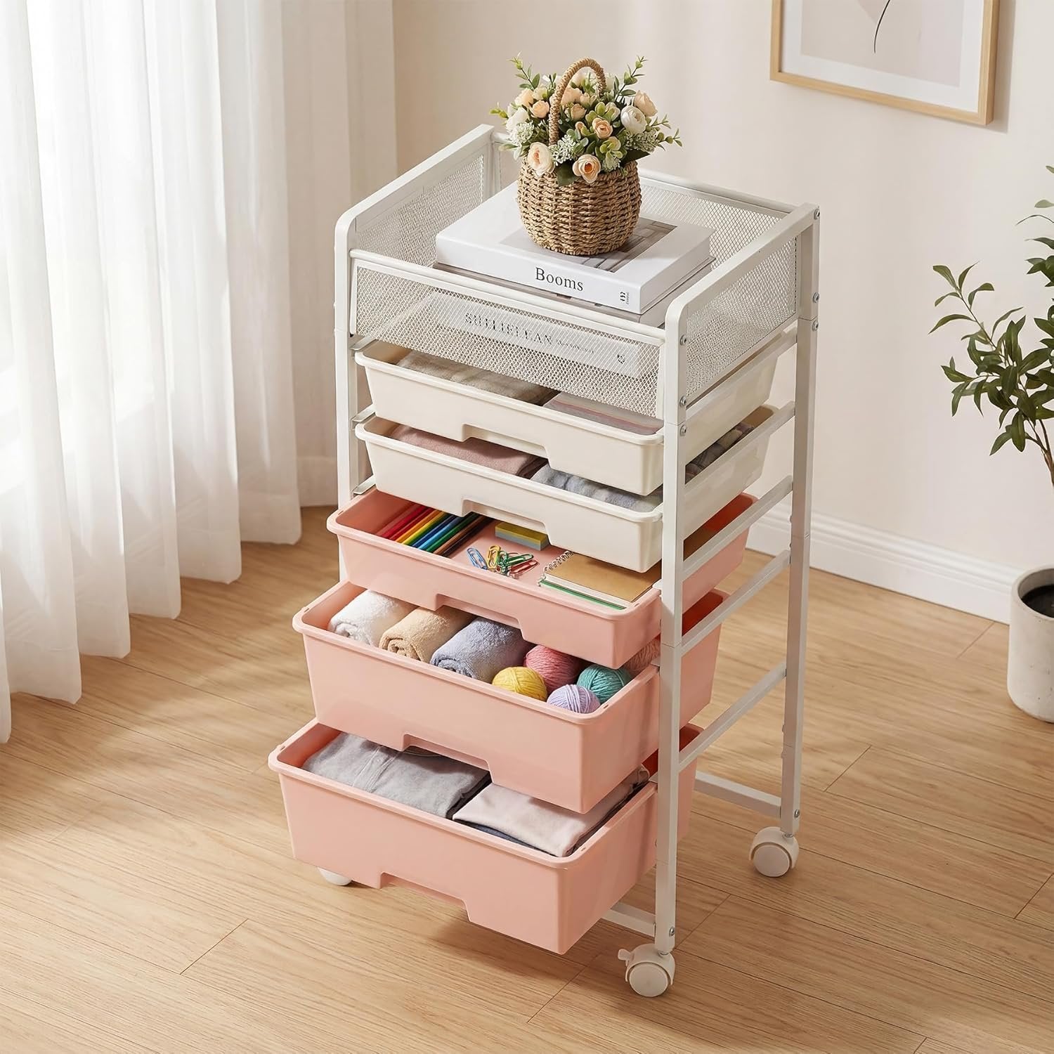 Rolling Craft Cart with Drawers, Rolling Utility Cart Art Craft Organizers and Storage with Lockable Wheels
