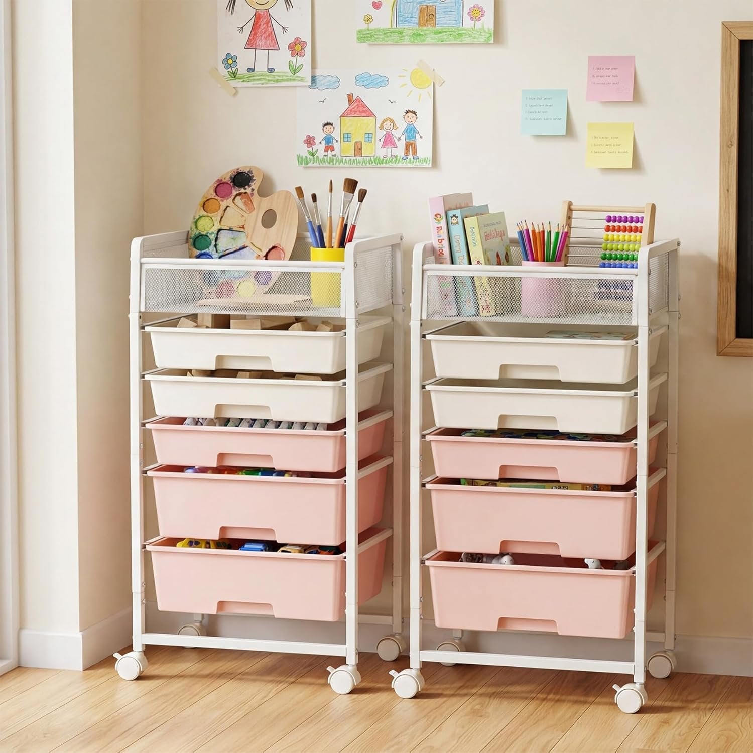 Rolling Craft Cart with Drawers, Rolling Utility Cart Art Craft Organizers and Storage with Lockable Wheels