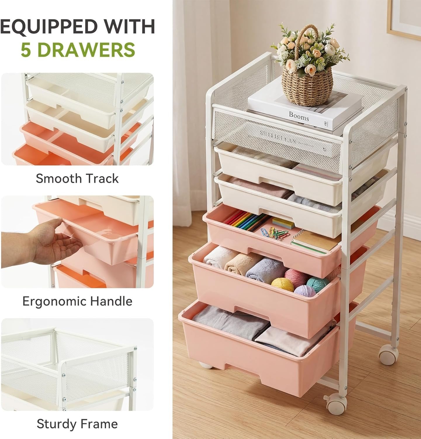 Rolling Craft Cart with Drawers, Rolling Utility Cart Art Craft Organizers and Storage with Lockable Wheels