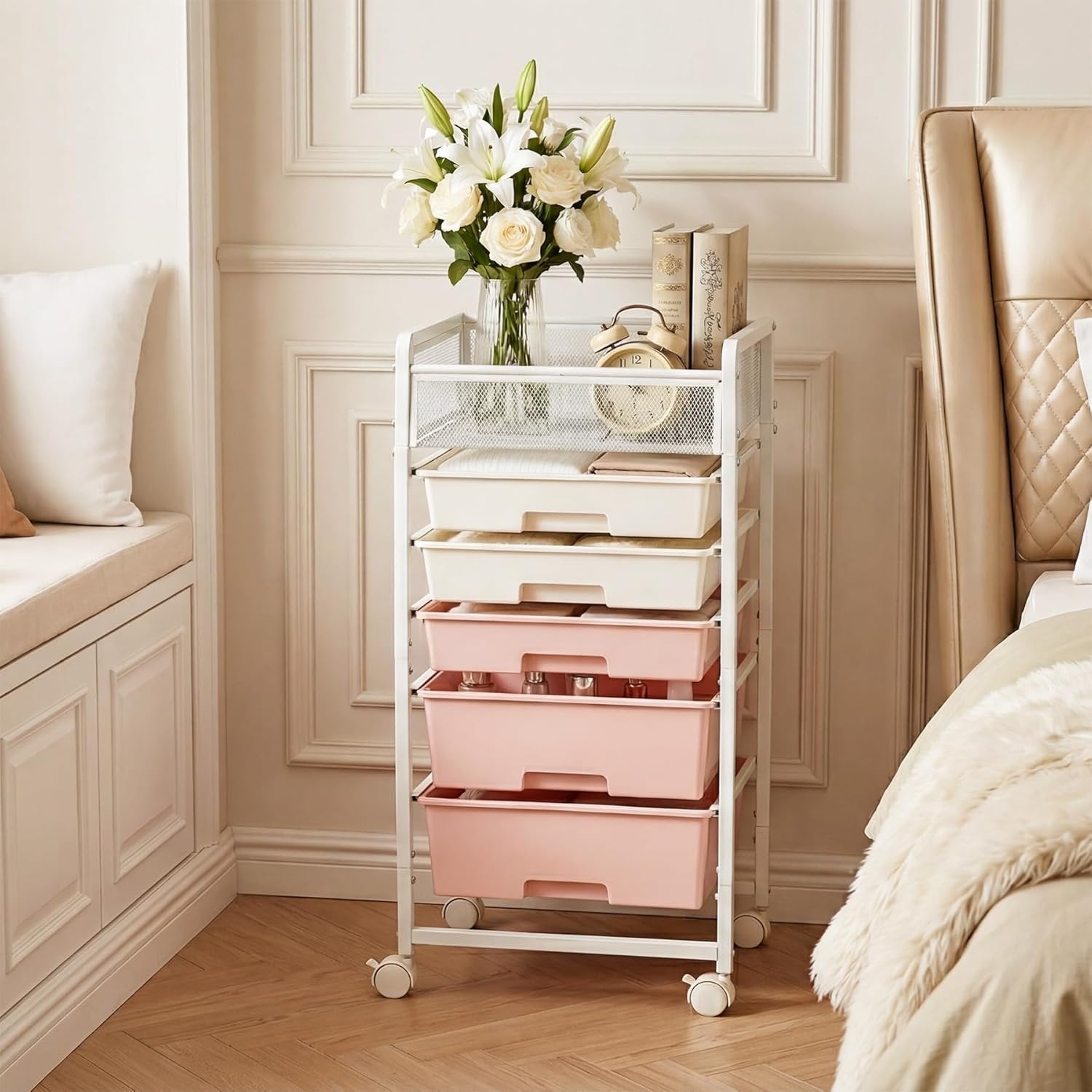 Rolling Craft Cart with Drawers, Rolling Utility Cart Art Craft Organizers and Storage with Lockable Wheels