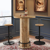 Round Bar Table Set, Pub Cocktail Table Bistro Sets with 2 Barstools 3