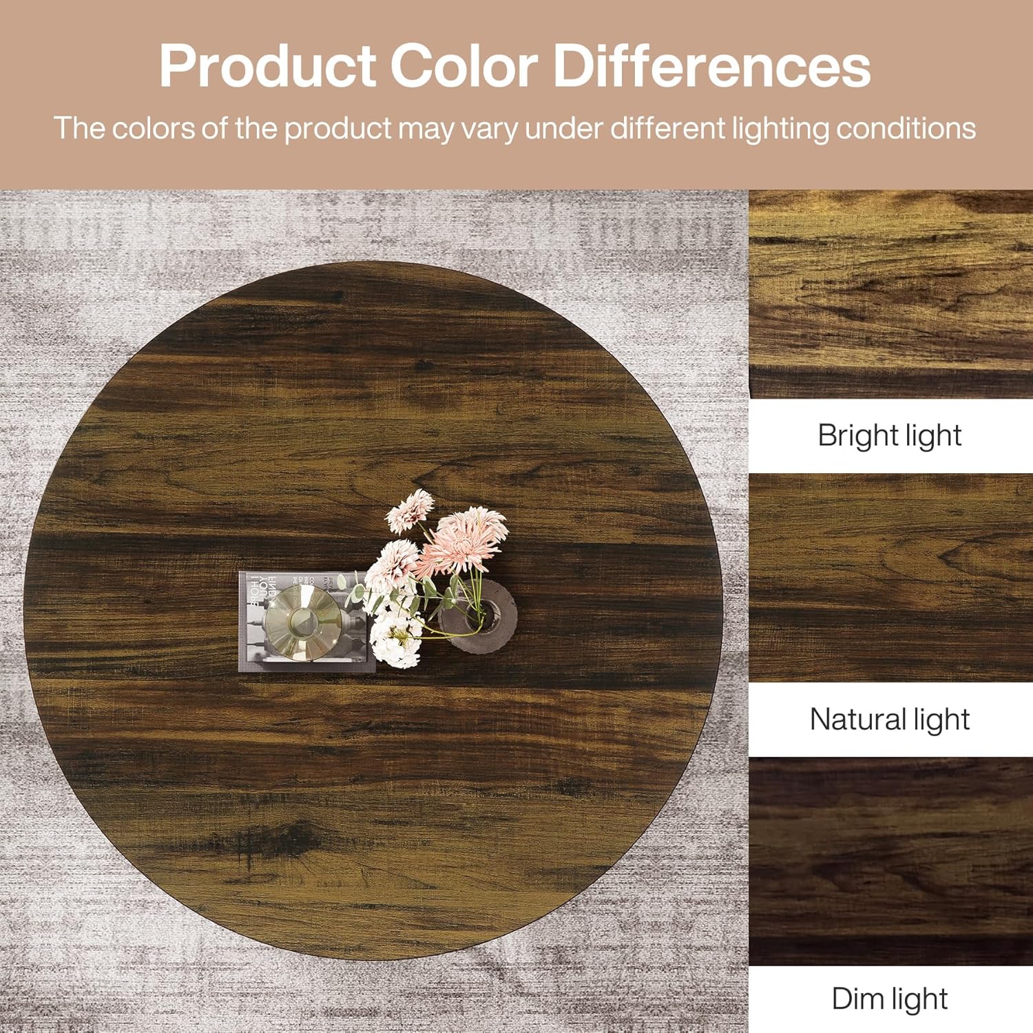 Round Coffee Table, 31.7" Center Table with 2-Tier Storage Shelves