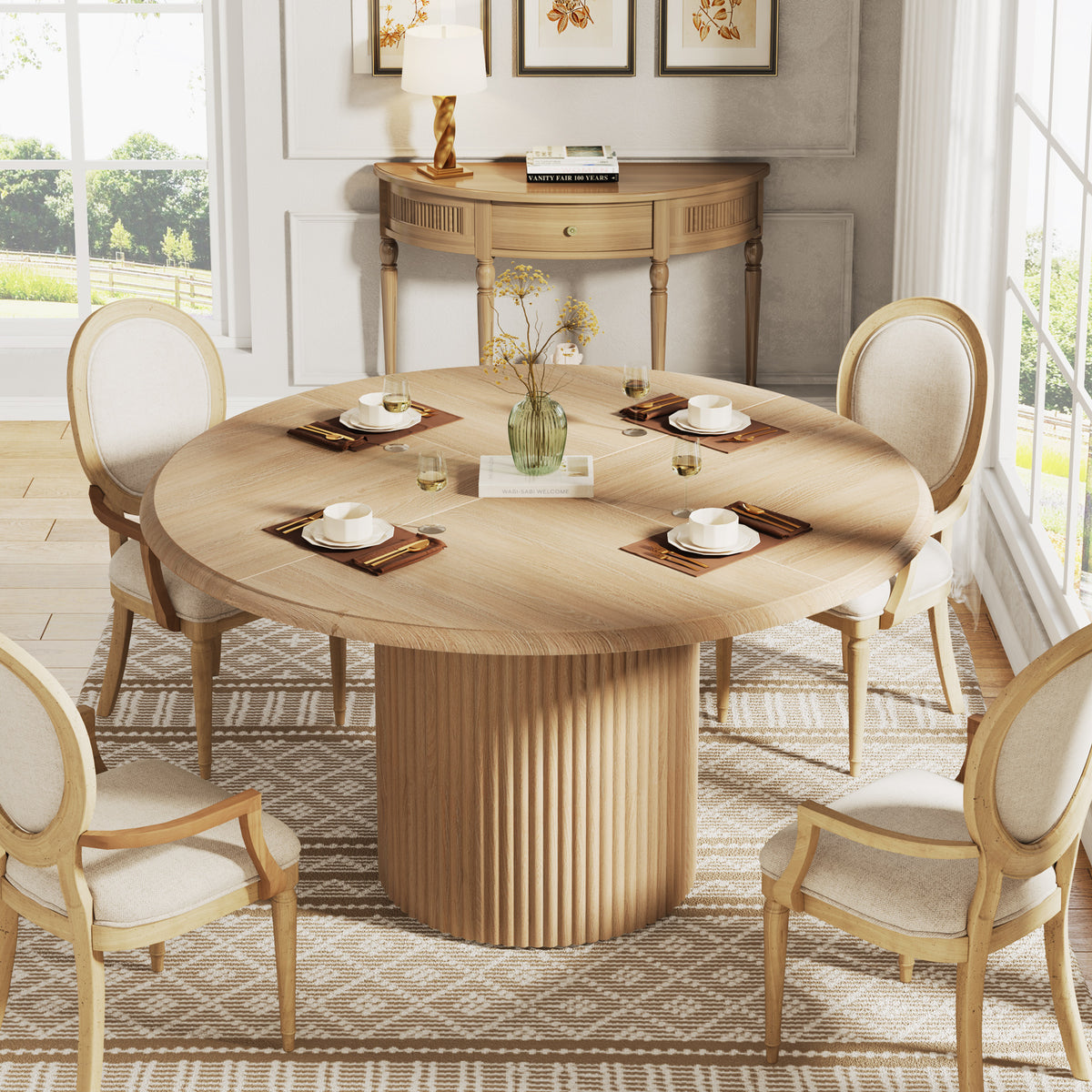 Tribesigns Round Dining Table, 47.24" Farmhouse Kitchen Table for 4 ...