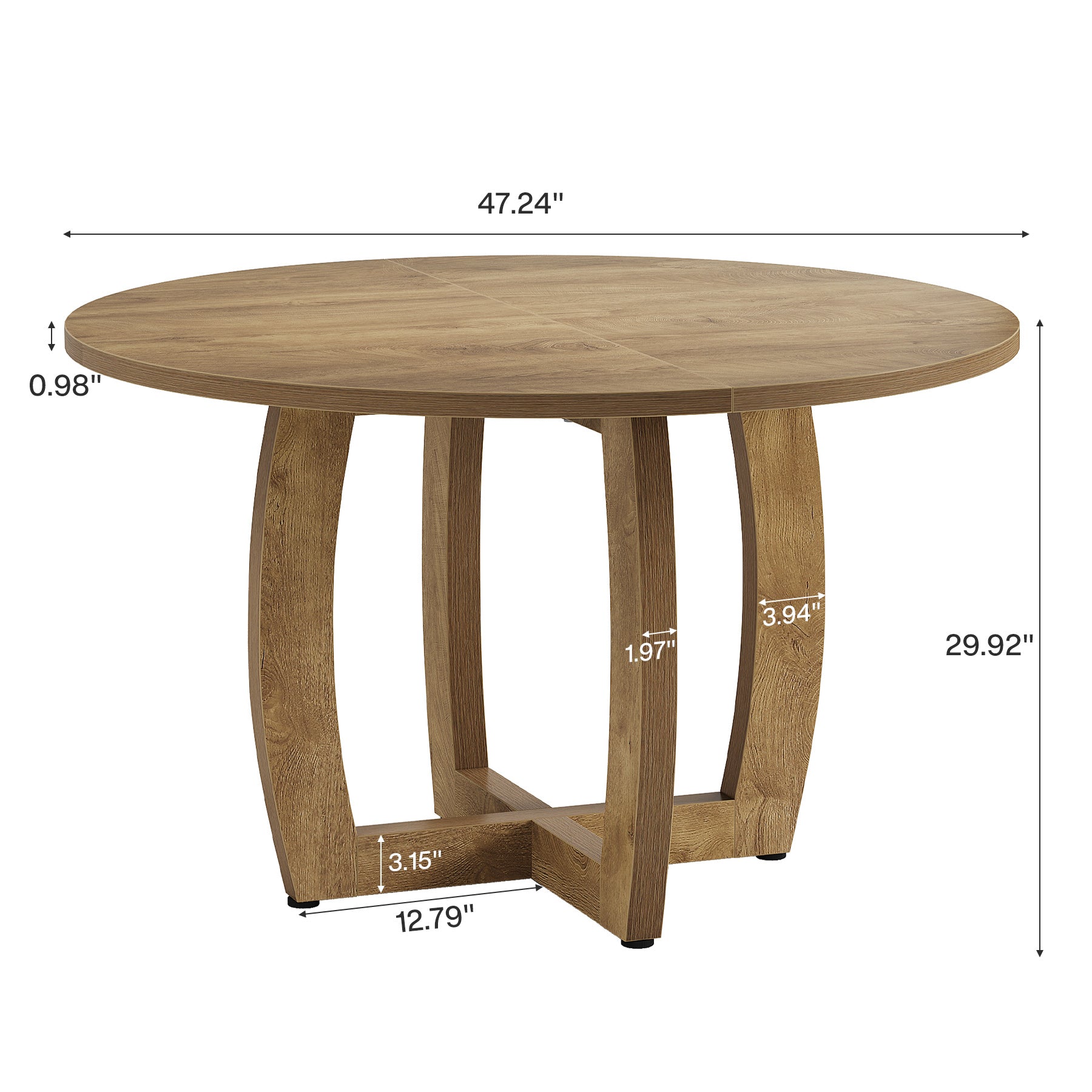 Round Dining Table, 47.2" Kitchen Dinner Table with Cross Base for 4 People