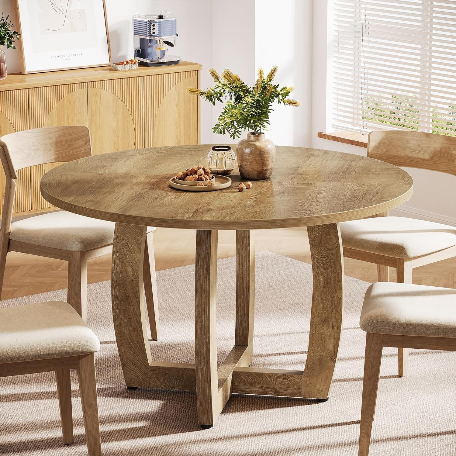 Round Dining Table, 47.2" Kitchen Dinner Table with Cross Base for 4 People