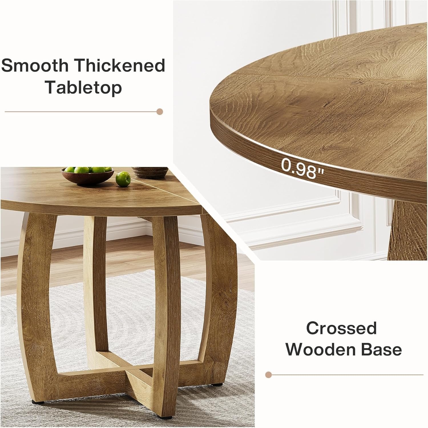 Round Dining Table, 47.2" Kitchen Dinner Table with Cross Base for 4 People