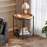 Round Side Table, 2-Tier End Table with Solid Wood Tabletop 3