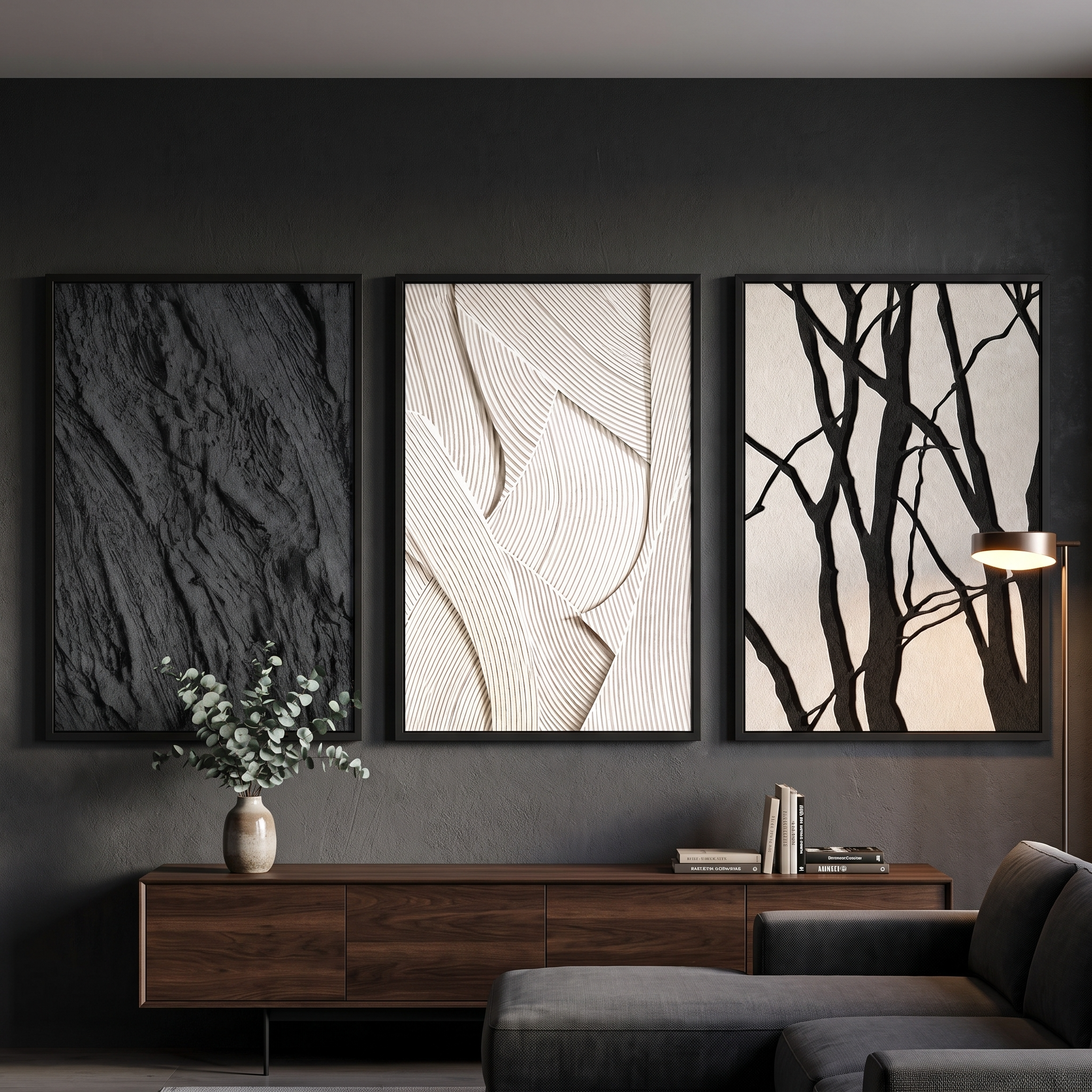 Sandstone Textured Abstract Wall Art Set of 3, Large Framed Canvas Wall Decor for Living Room