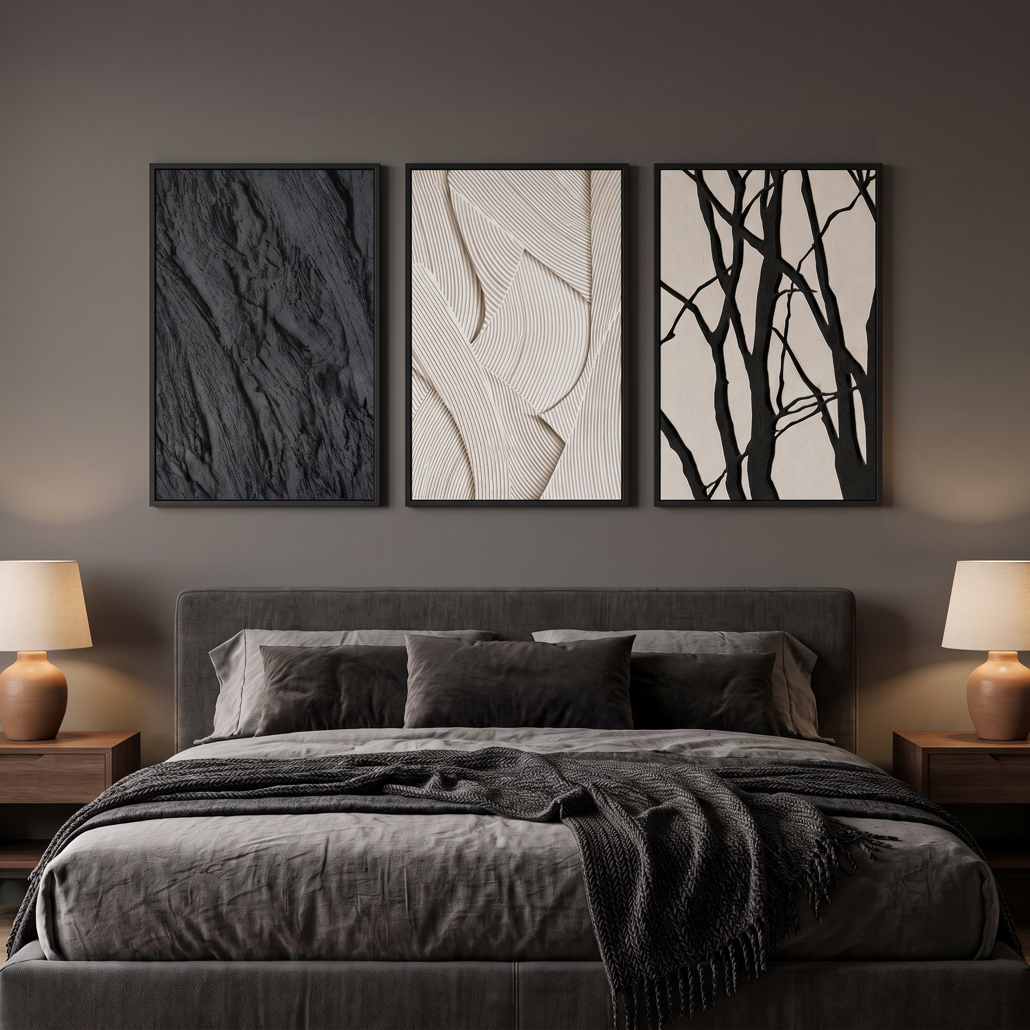 Sandstone Textured Abstract Wall Art Set of 3, Large Framed Canvas Wall Decor for Living Room