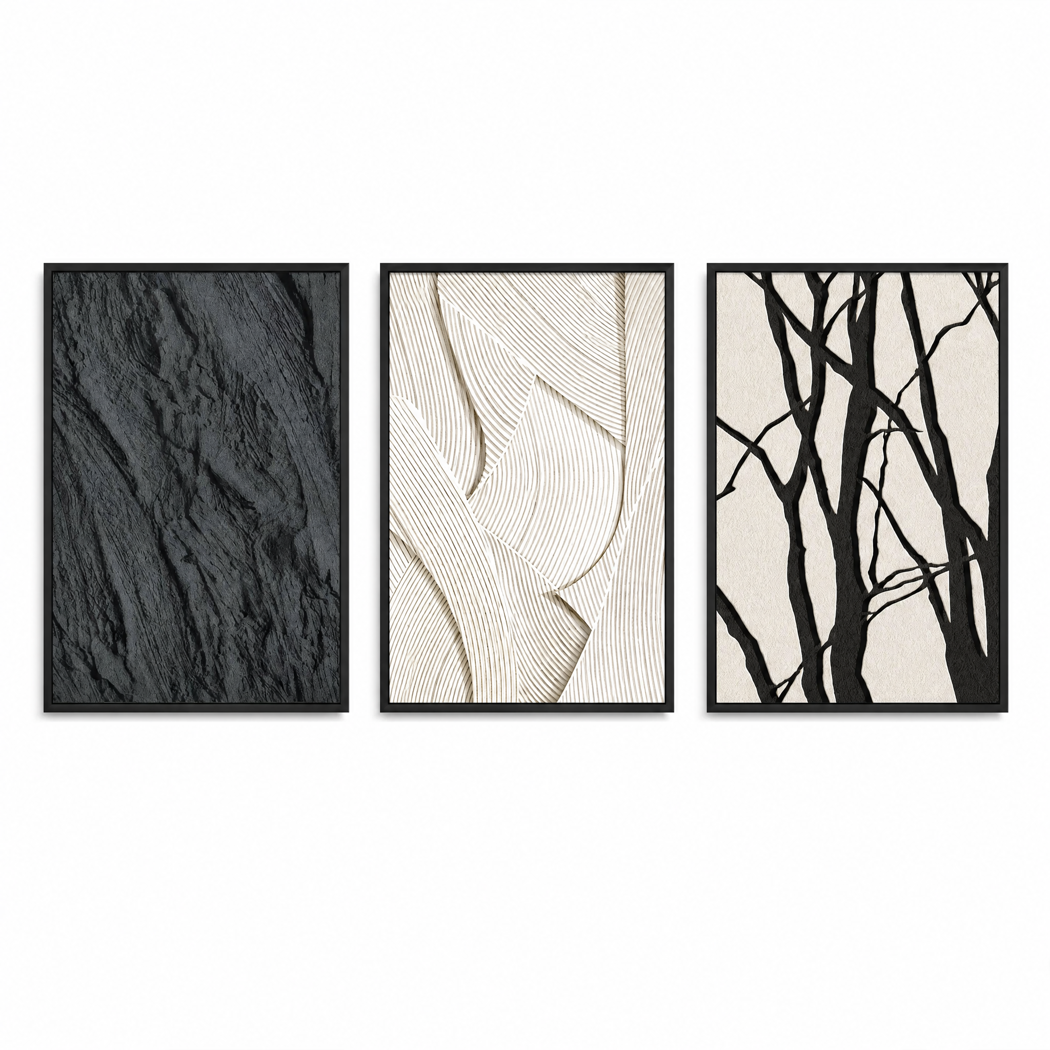 Sandstone Textured Abstract Wall Art Set of 3, Large Framed Canvas Wall Decor for Living Room