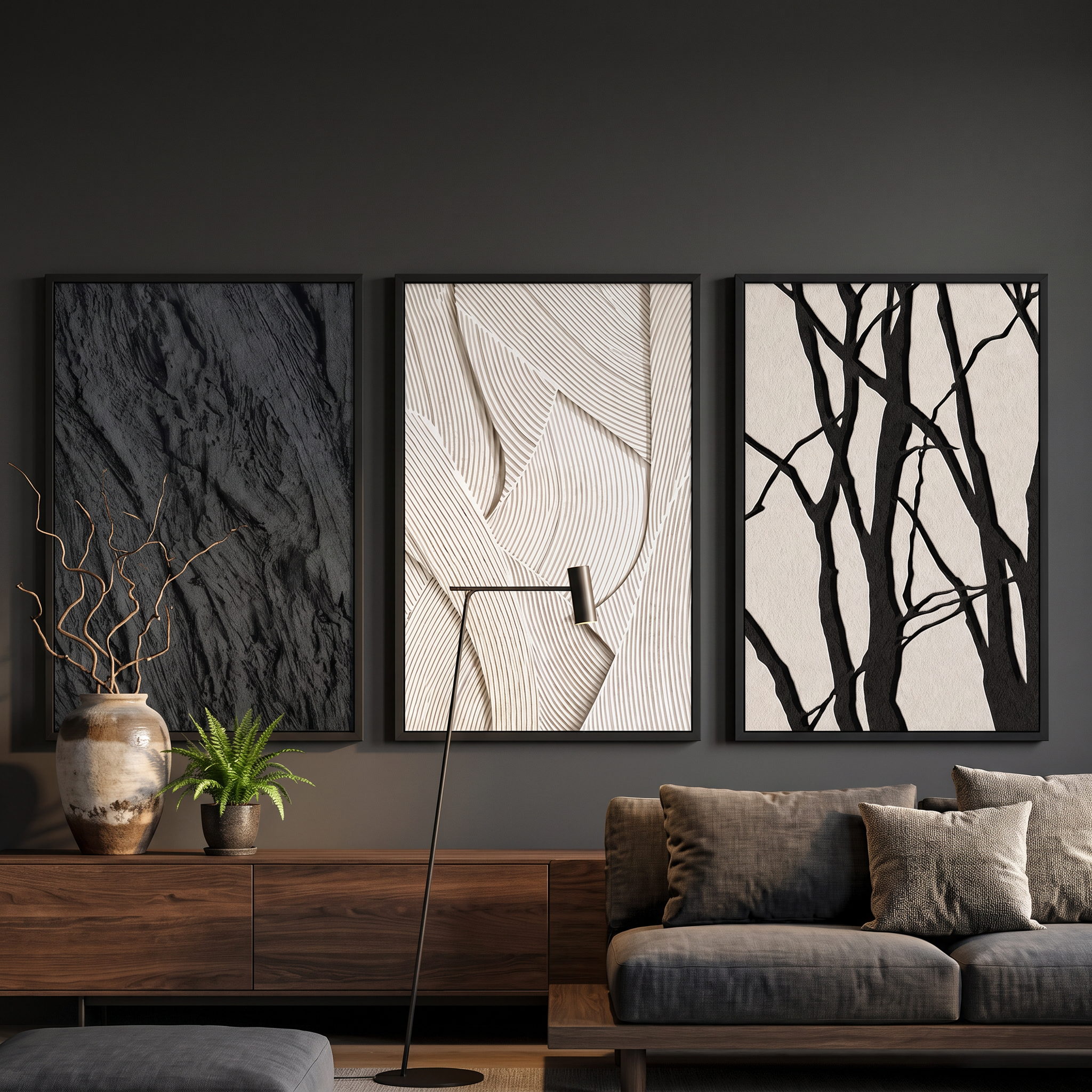 Sandstone Textured Abstract Wall Art Set of 3, Large Framed Canvas Wall Decor for Living Room
