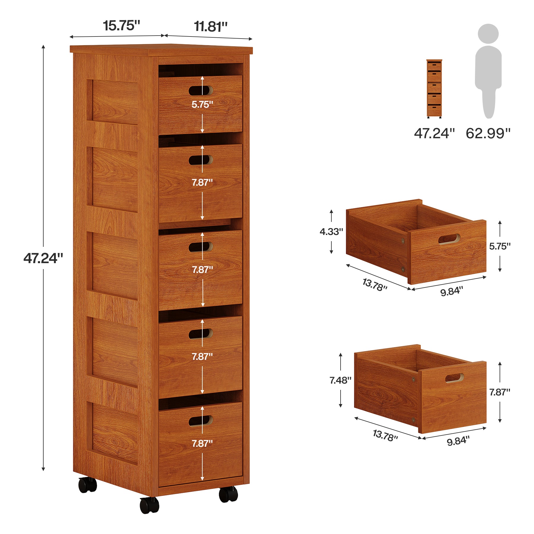 Slim Storage Cabinet, Tall Organizer Tower Vertical Tower Unit with Wheels