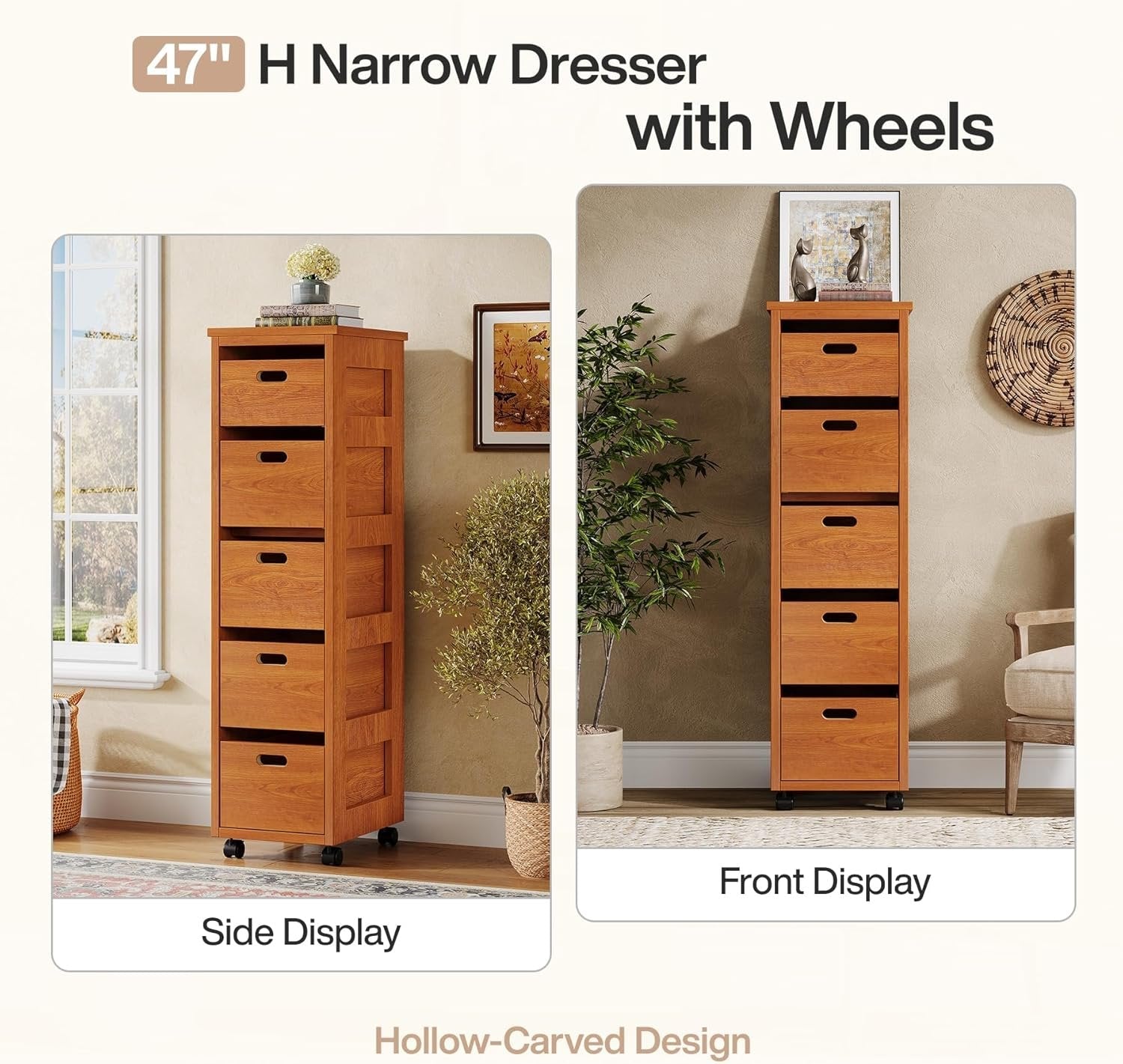 Slim Storage Cabinet, Tall Organizer Tower Vertical Tower Unit with Wheels