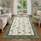 Soft Scalloped Floral Area Rug,Machine Washable Non-Slip Vintage Carpet