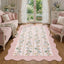 Soft Scalloped Floral Area Rug,Machine Washable Non-Slip Vintage Carpet