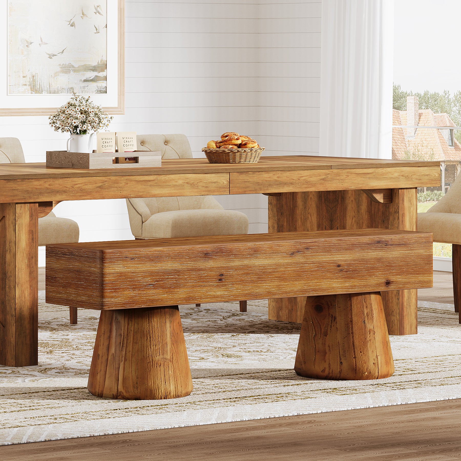 Wood Dining Bench, Farmhouse Kitchen Table Bench Seat with Sturdy Legs ...