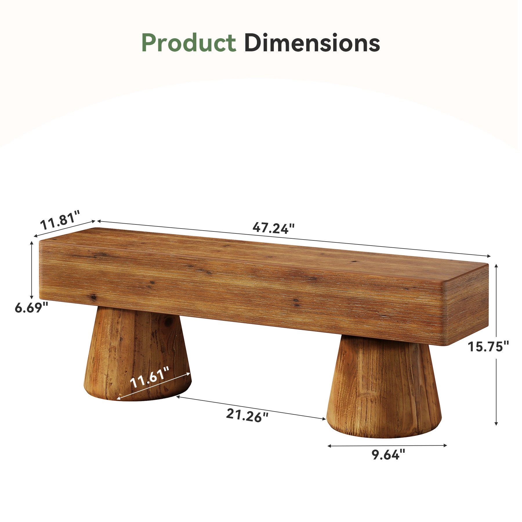 Solid Wood Dining Bench, Farmhouse Kitchen Table Bench Seat with Sturdy Spherical Legs