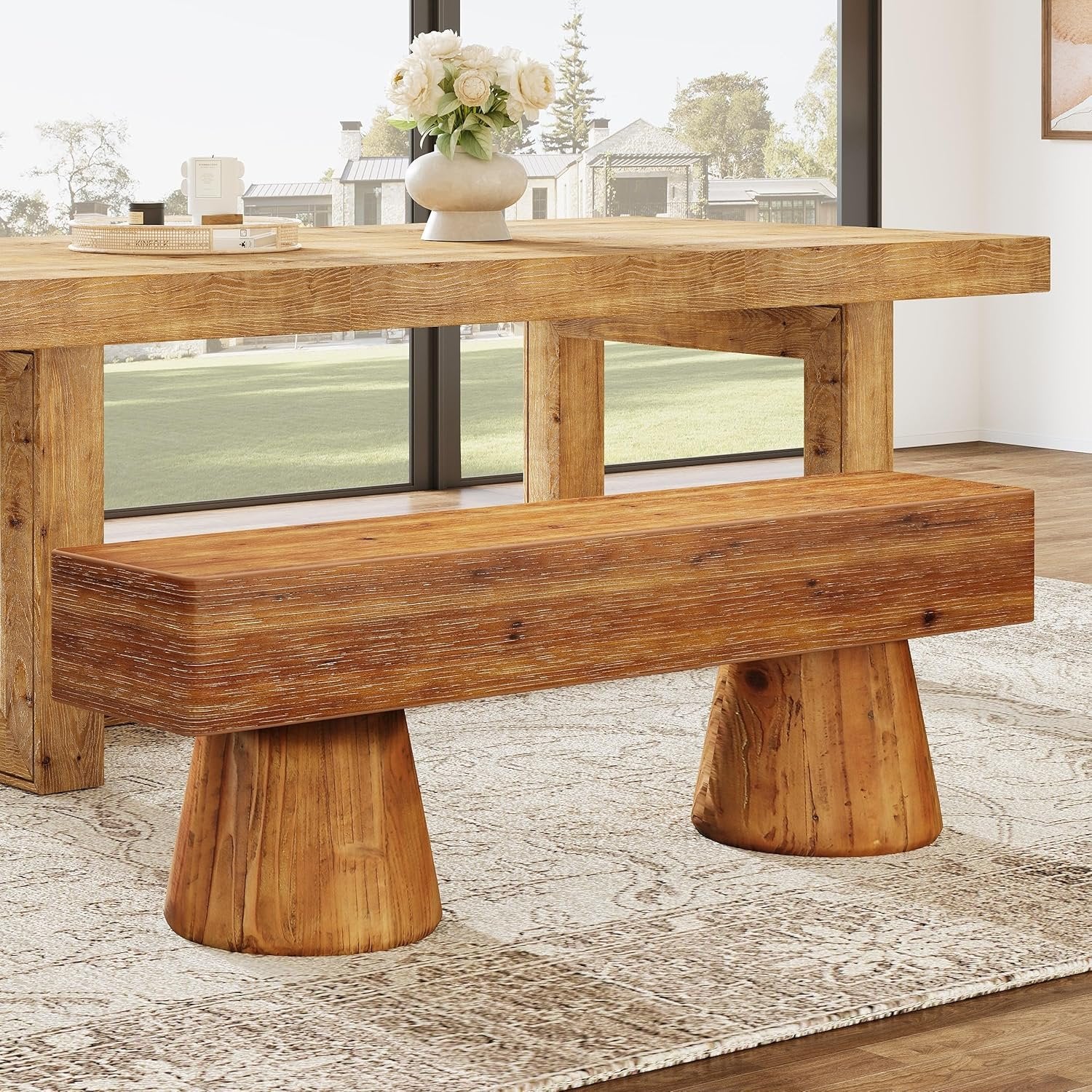 Solid Wood Dining Bench, Farmhouse Kitchen Table Bench Seat with Sturdy Spherical Legs