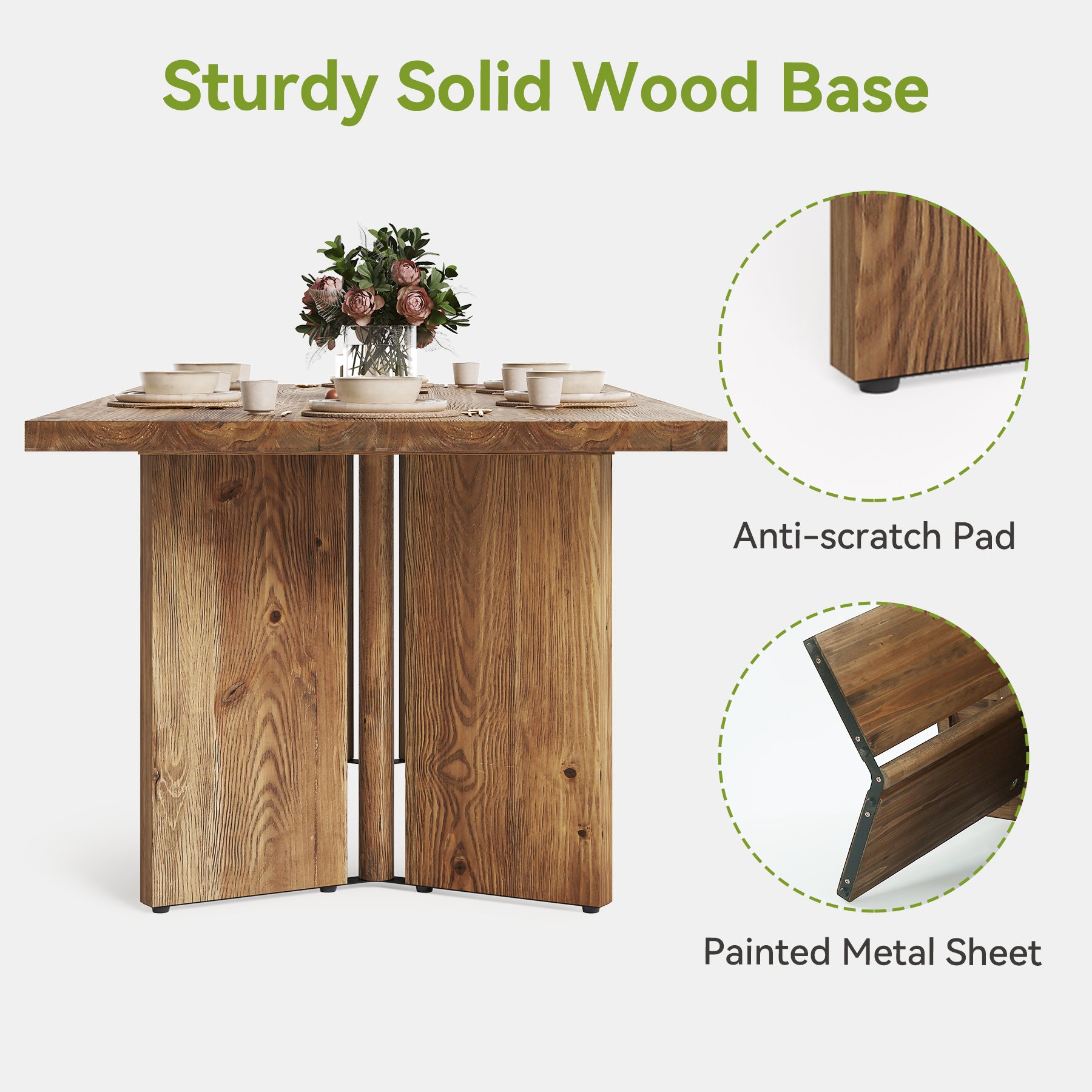 Solid Wood Dining Table, 63" Farmhouse Long Kitchen Table