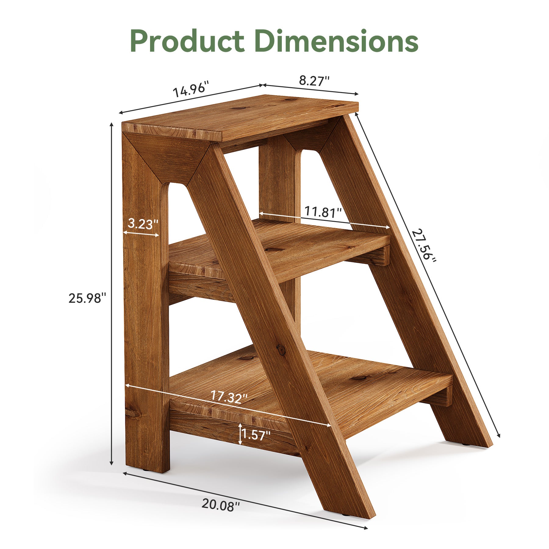 Solid Wood End Table, 3-Tier Farmhouse Side Table with Shelves