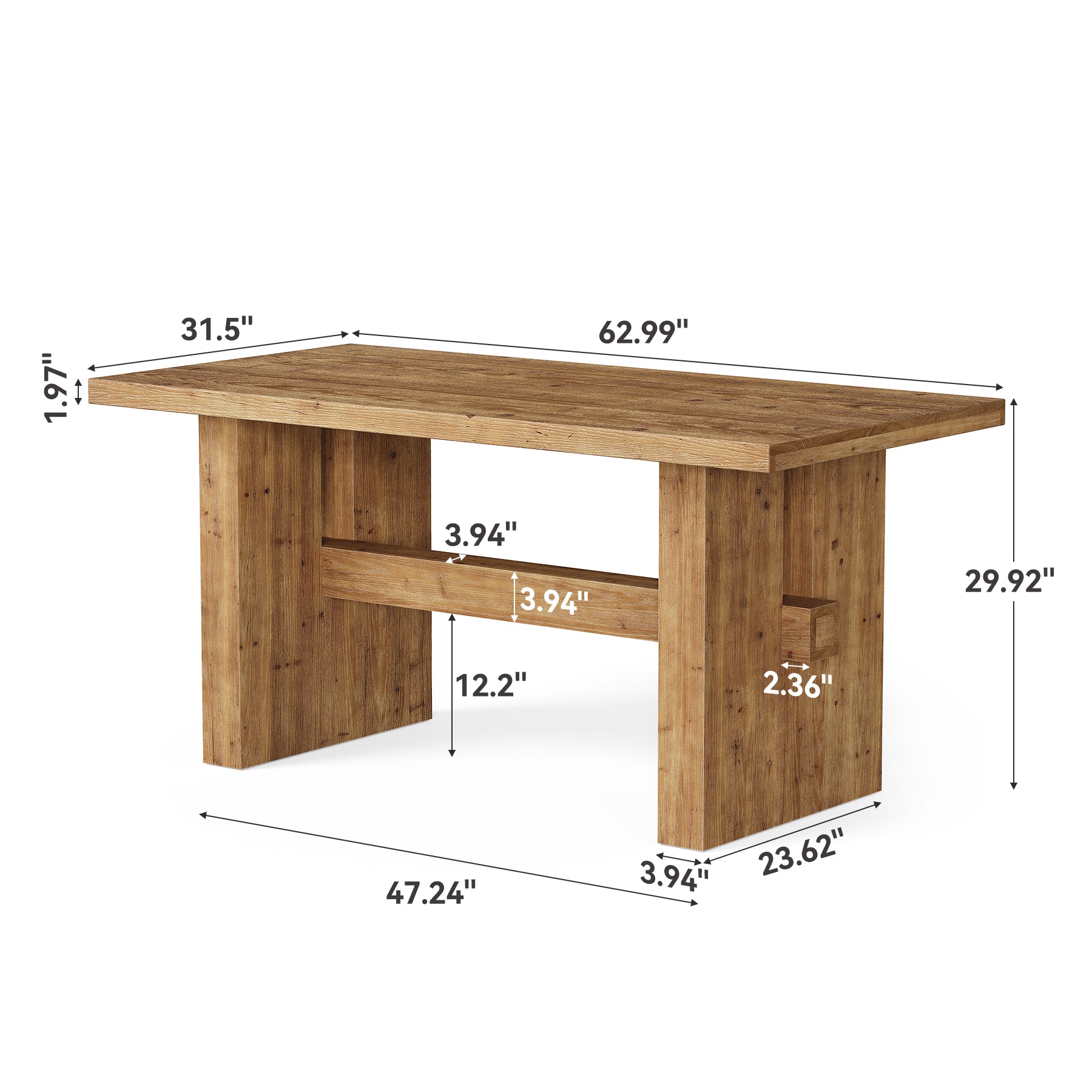 Solid Wood Kitchen Table, 63" Farmhouse Dining Table Dinner Table for 6