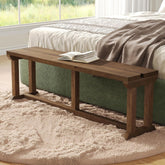 Solid Wood Shoe Bench, 59" Farmhouse Entryway Bench Bed Seat 3