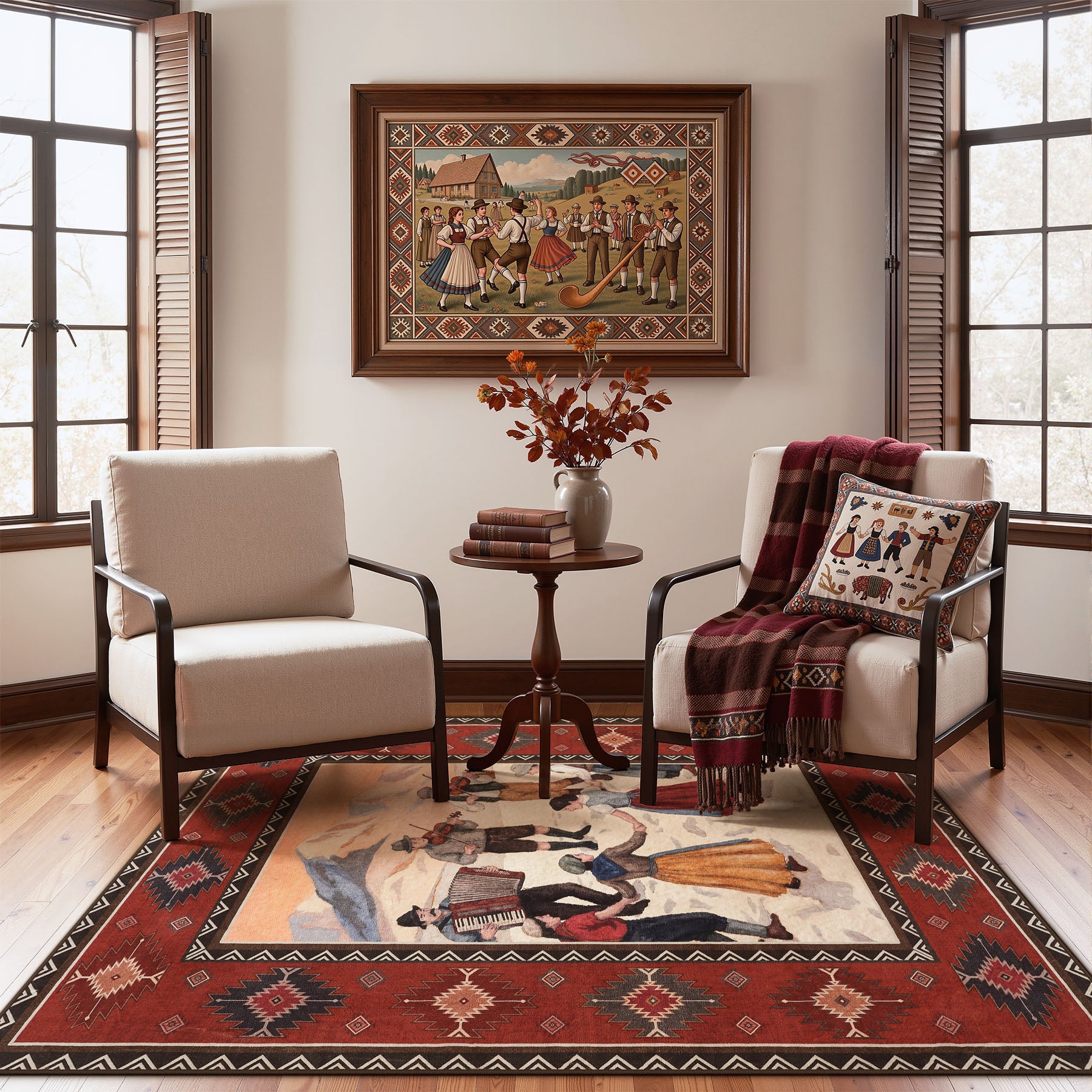 3x5/5x7 Southwestern Rust Red Rugs, Boho Tribal Washable Area Rug for Entryway, Soft Non-Slip Low Pile Indoor Carpet, Oeko-Tex Certified