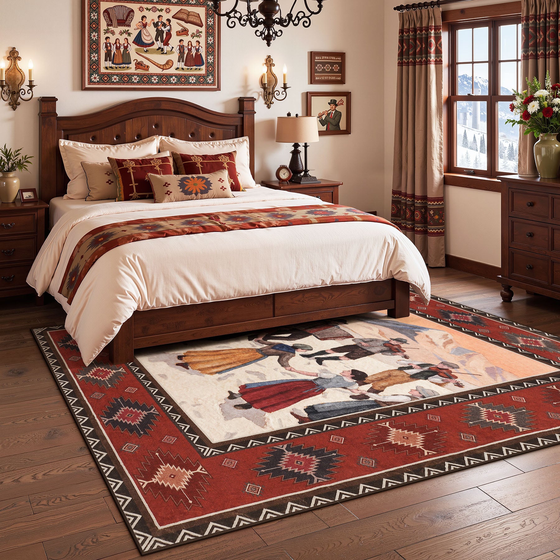 3x5/5x7 Southwestern Rust Red Rugs, Boho Tribal Washable Area Rug for Entryway, Soft Non-Slip Low Pile Indoor Carpet, Oeko-Tex Certified