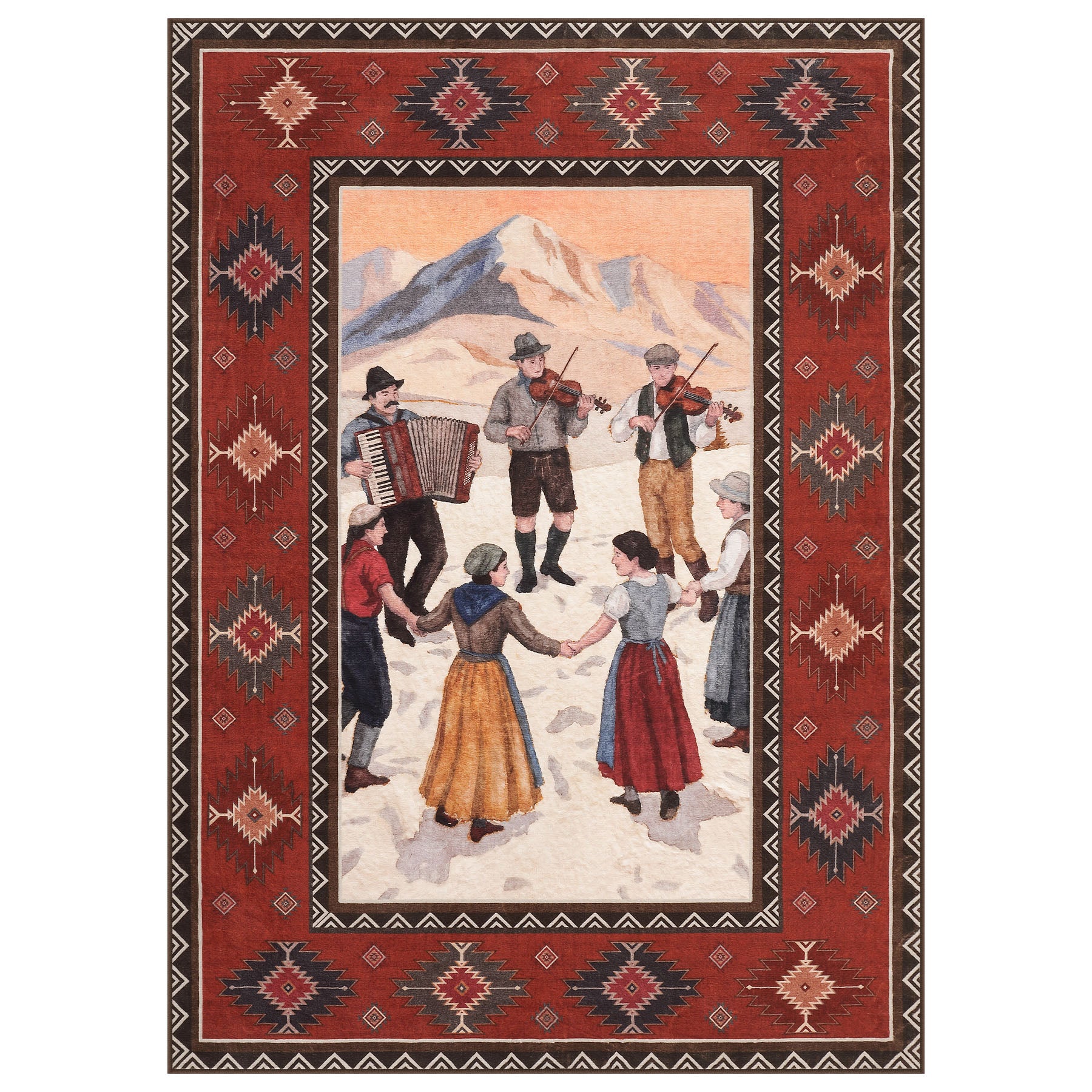 3x5/5x7 Southwestern Rust Red Rugs, Boho Tribal Washable Area Rug for Entryway, Soft Non-Slip Low Pile Indoor Carpet, Oeko-Tex Certified