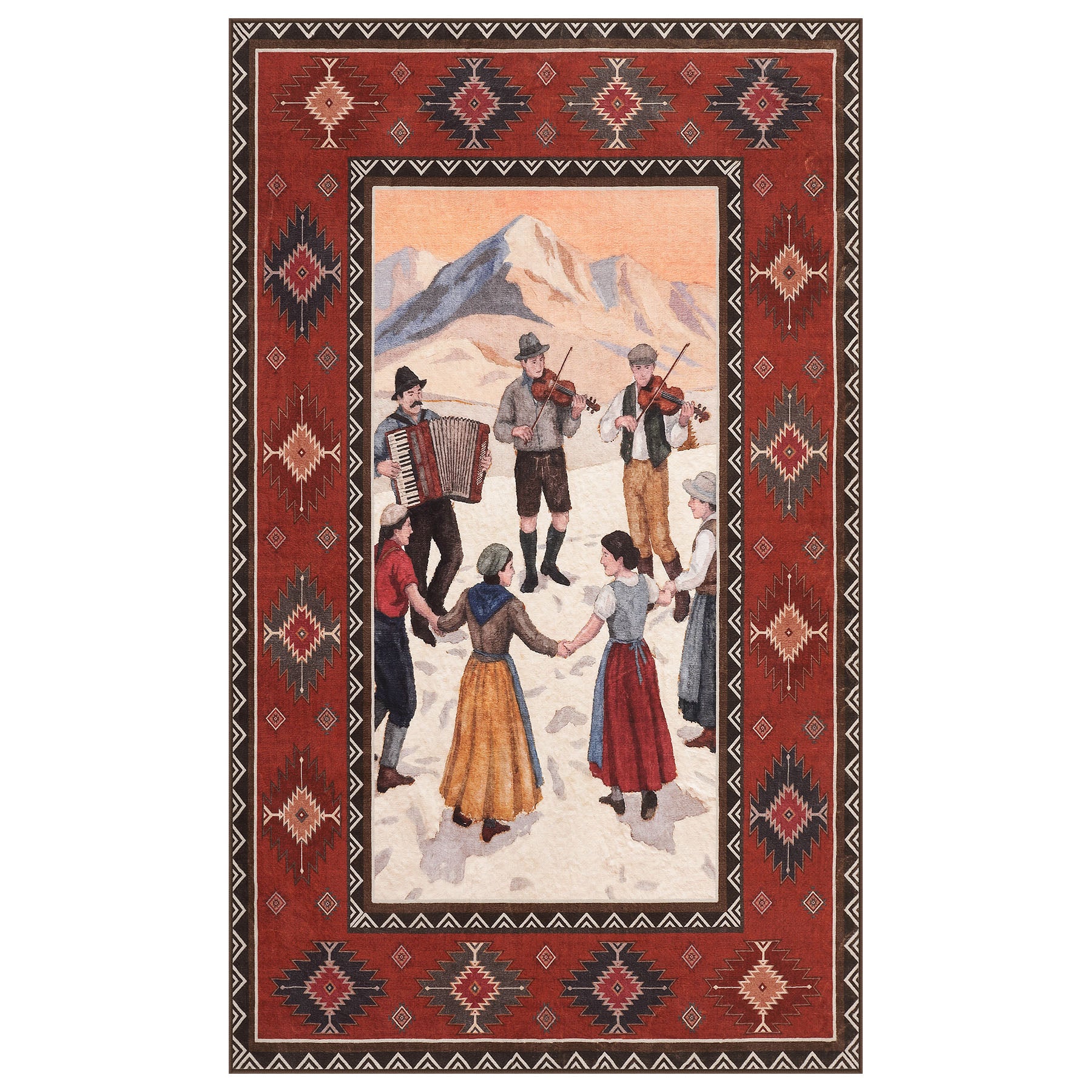 3x5/5x7 Southwestern Rust Red Rugs, Boho Tribal Washable Area Rug for Entryway, Soft Non-Slip Low Pile Indoor Carpet, Oeko-Tex Certified