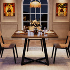 Square Dining Table, 31.5" Small Kitchen Dinner Table with Metal Base for 2-4#Color_brown