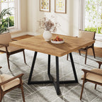 Square Dining Table, 31.5" Small Kitchen Dinner Table with Metal Base for 2-4#Color_natural